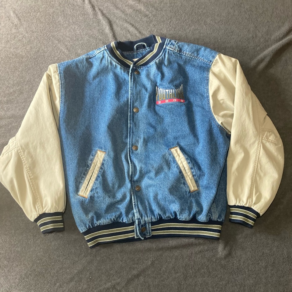 Vintage denim varsity jacket Gear For Sport L men’s embroidered jacket